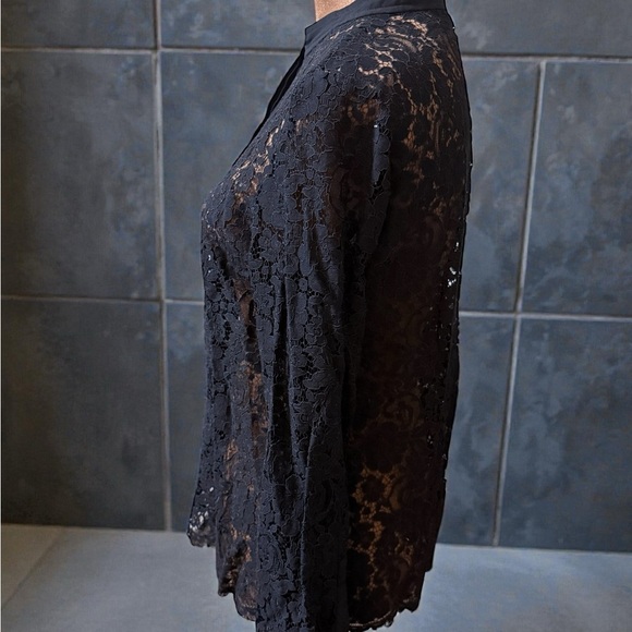 J. Crew Black Sheer Lace Blouse - Picture 3 of 6